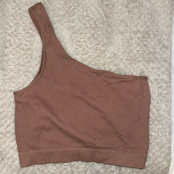 BOZZOLO | Brown/Pink/Tan One Shoulder Crop Tank - Picture 2 of 4